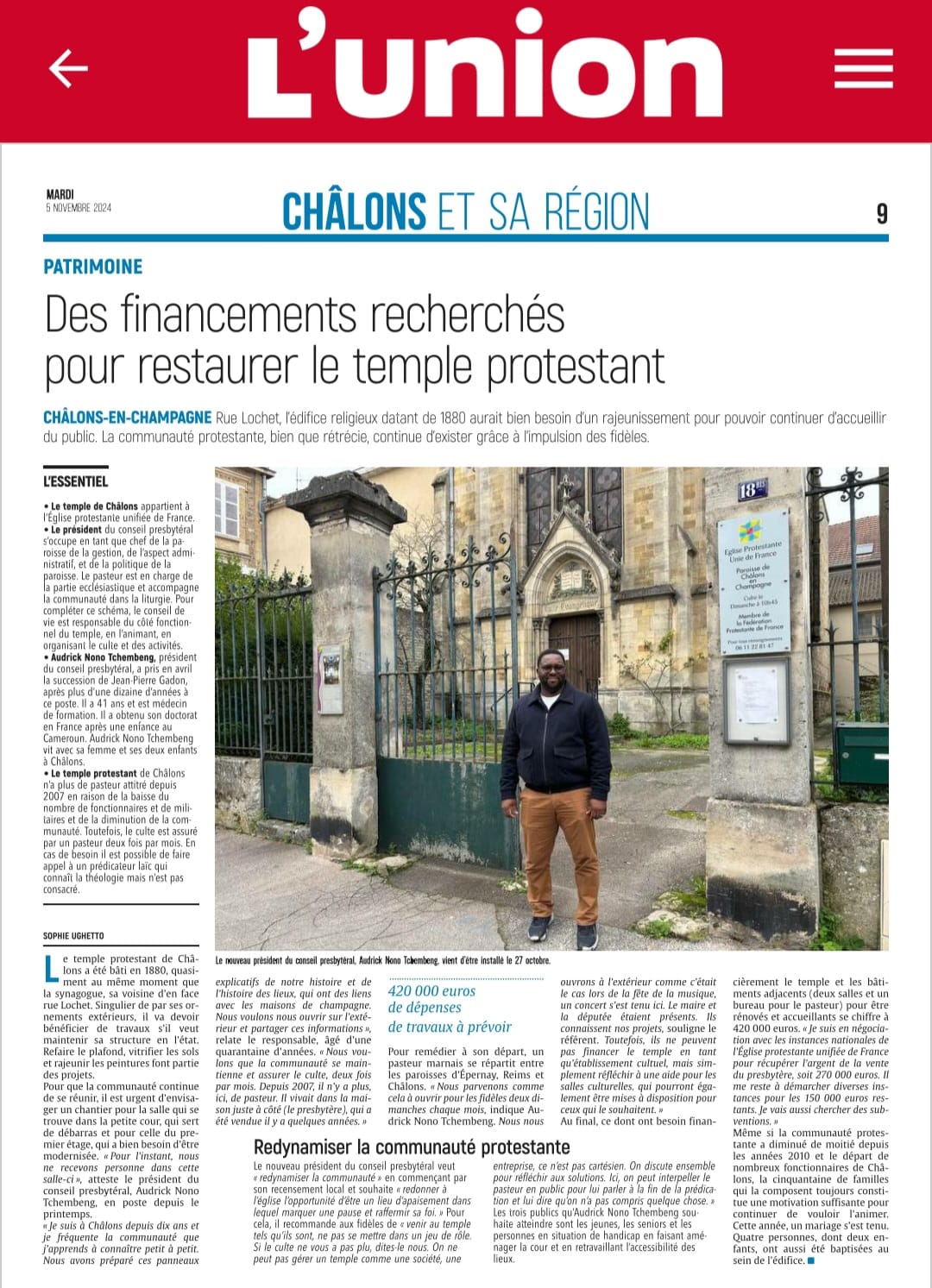 article publié dans le journal L'Union